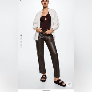 Mango Brown leather effect elastic waist trousers